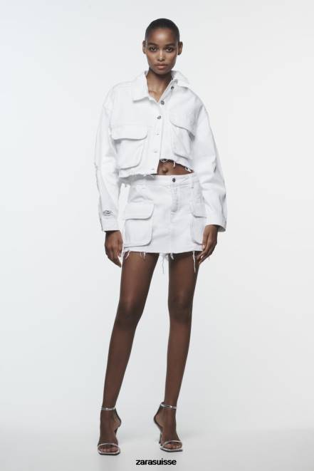 Zara vêtements P66V103 femmes veste en jean déchirée z1975 blanc