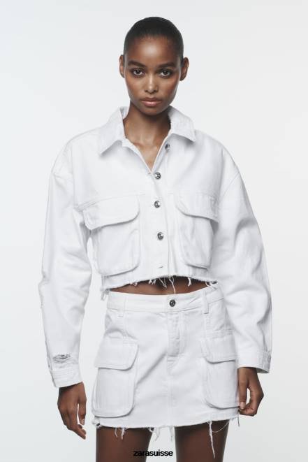 Zara vêtements P66V103 femmes veste en jean déchirée z1975 blanc