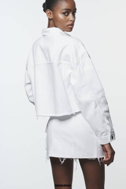 Zara vêtements P66V103 femmes veste en jean déchirée z1975 blanc
