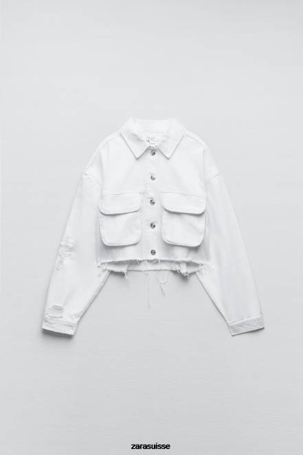 Zara vêtements P66V103 femmes veste en jean déchirée z1975 blanc