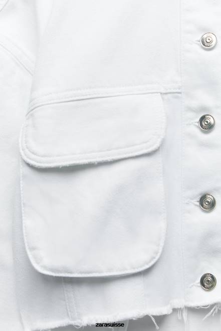 Zara vêtements P66V103 femmes veste en jean déchirée z1975 blanc