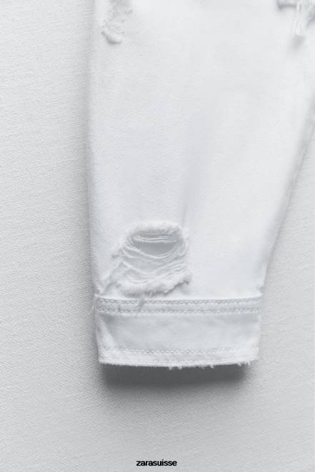 Zara vêtements P66V103 femmes veste en jean déchirée z1975 blanc