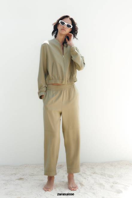 Zara vêtements P66V106 femmes blouson aviateur fluide kaki