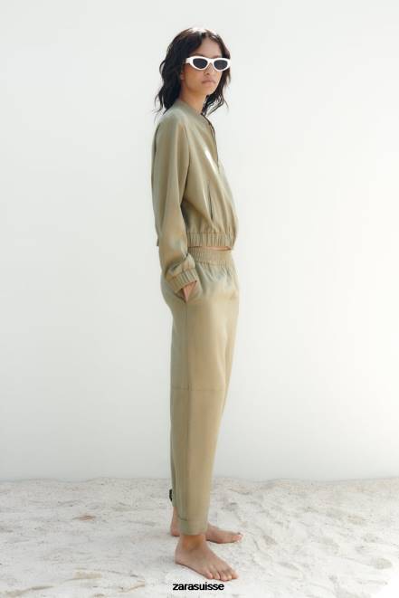 Zara vêtements P66V106 femmes blouson aviateur fluide kaki