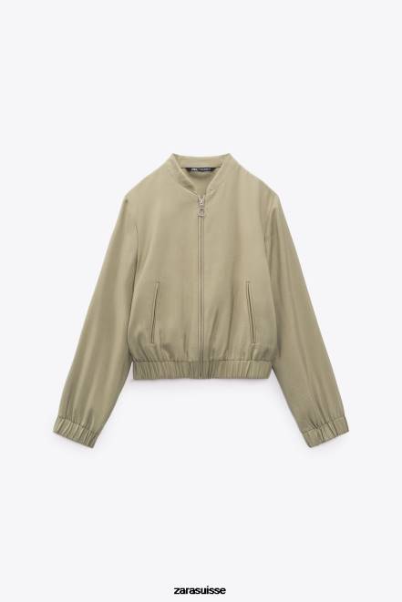 Zara vêtements P66V106 femmes blouson aviateur fluide kaki