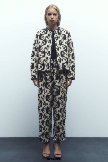 Zara vêtements P66V107 femmes doudoune à imprimé animal écru/noir