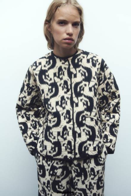 Zara vêtements P66V107 femmes doudoune à imprimé animal écru/noir