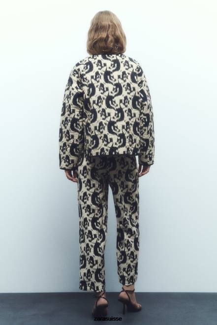 Zara vêtements P66V107 femmes doudoune à imprimé animal écru/noir