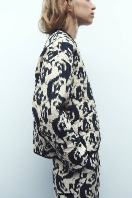 Zara vêtements P66V107 femmes doudoune à imprimé animal écru/noir