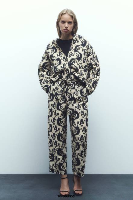 Zara vêtements P66V107 femmes doudoune à imprimé animal écru/noir