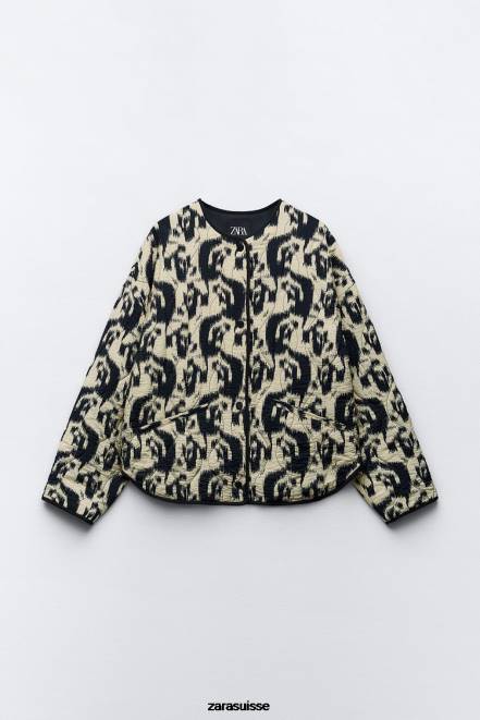 Zara vêtements P66V107 femmes doudoune à imprimé animal écru/noir