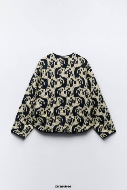 Zara vêtements P66V107 femmes doudoune à imprimé animal écru/noir