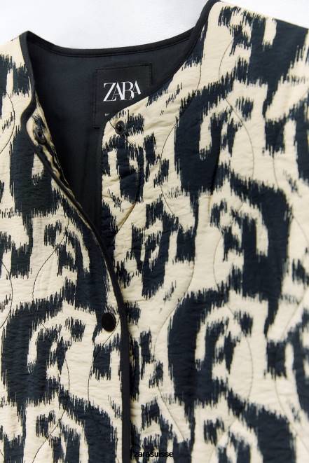 Zara vêtements P66V107 femmes doudoune à imprimé animal écru/noir