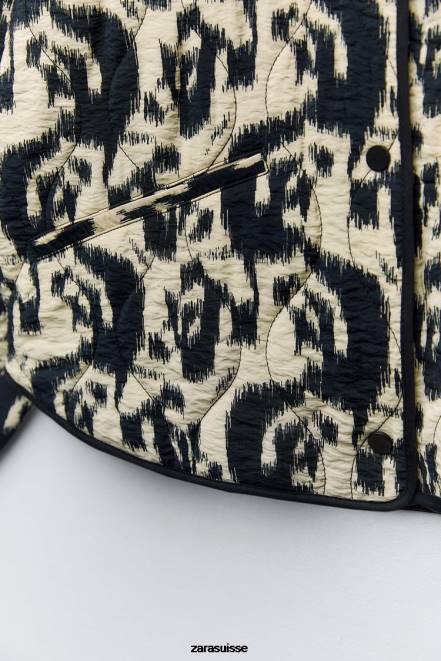 Zara vêtements P66V107 femmes doudoune à imprimé animal écru/noir