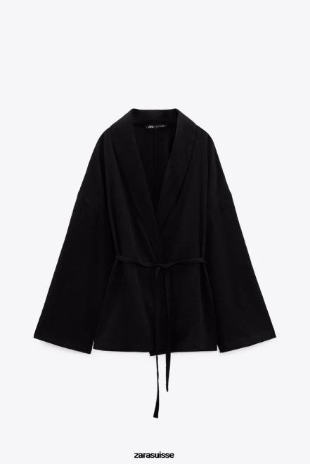 Zara vêtements P66V108 femmes kimono portefeuille texturé noir