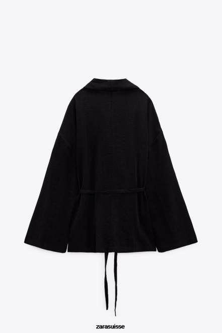 Zara vêtements P66V108 femmes kimono portefeuille texturé noir