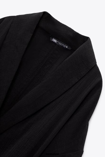 Zara vêtements P66V108 femmes kimono portefeuille texturé noir