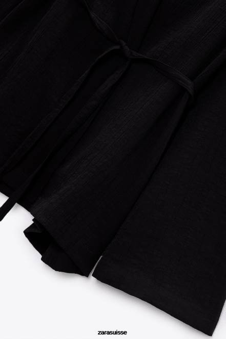 Zara vêtements P66V108 femmes kimono portefeuille texturé noir