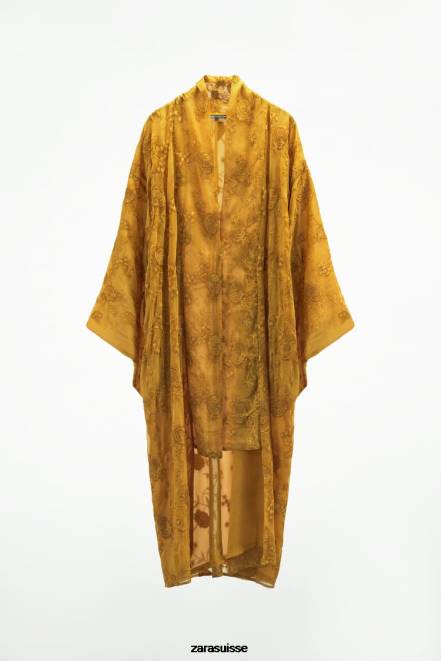 Zara vêtements P66V113 femmes kimono brodé moutarde