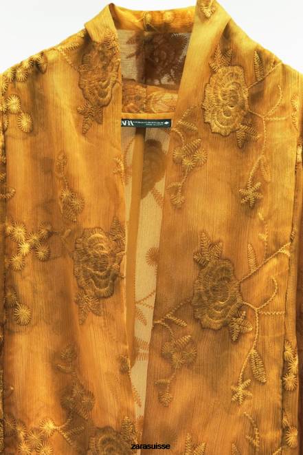 Zara vêtements P66V113 femmes kimono brodé moutarde