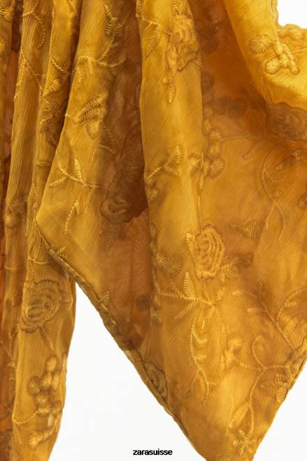 Zara vêtements P66V113 femmes kimono brodé moutarde