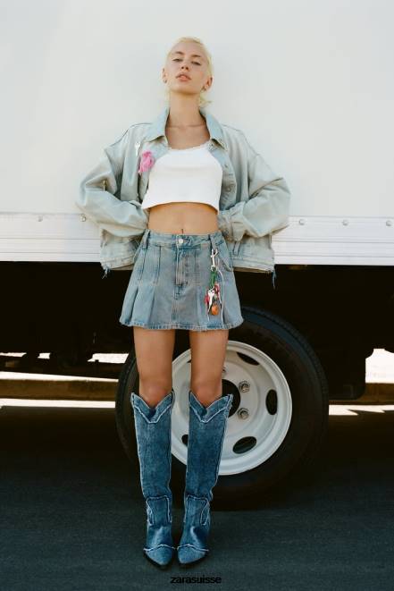 Zara vêtements P66V114 femmes veste en jean trf avec taille style pantalon bleu clair