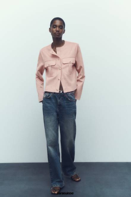 Zara vêtements P66V117 femmes surchemise en faux suède rose