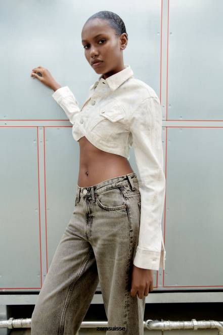 Zara vêtements P66V120 femmes veste courte métallisée argent