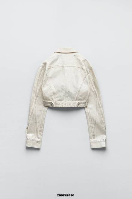 Zara vêtements P66V120 femmes veste courte métallisée argent