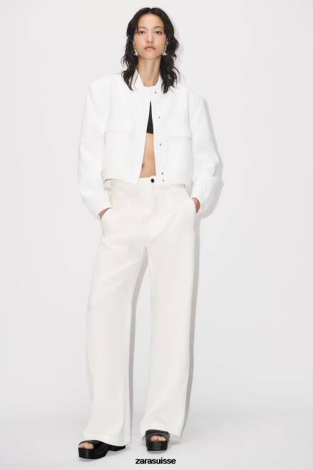 Zara vêtements P66V127 femmes bombardier à poche maxi écru