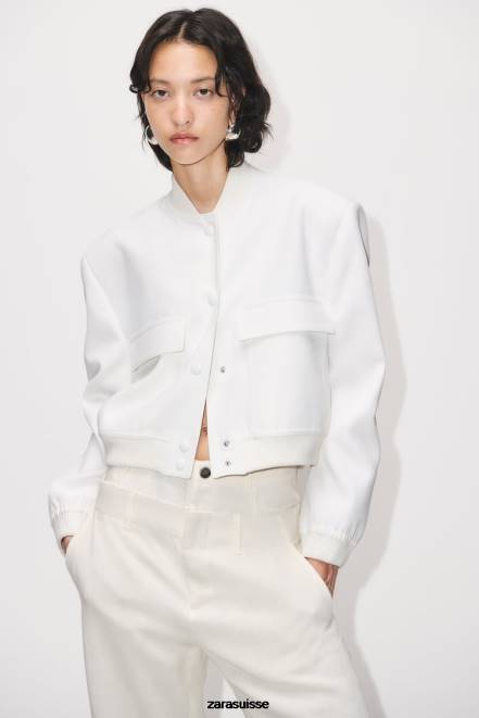 Zara vêtements P66V127 femmes bombardier à poche maxi écru