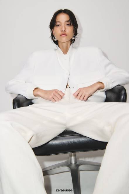 Zara vêtements P66V127 femmes bombardier à poche maxi écru