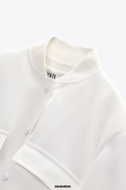 Zara vêtements P66V127 femmes bombardier à poche maxi écru