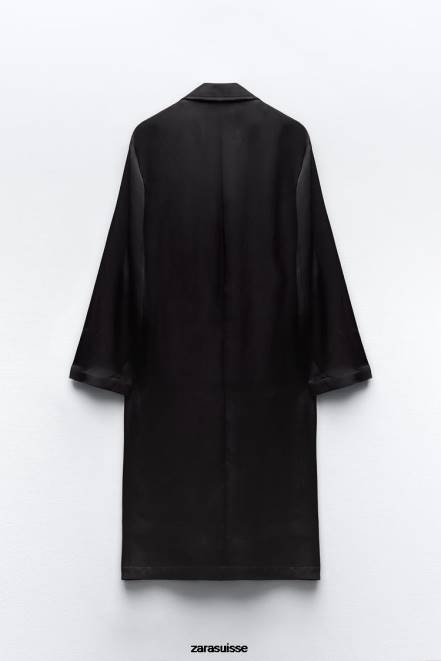 Zara vêtements P66V135 femmes trench-coat effet satiné noir