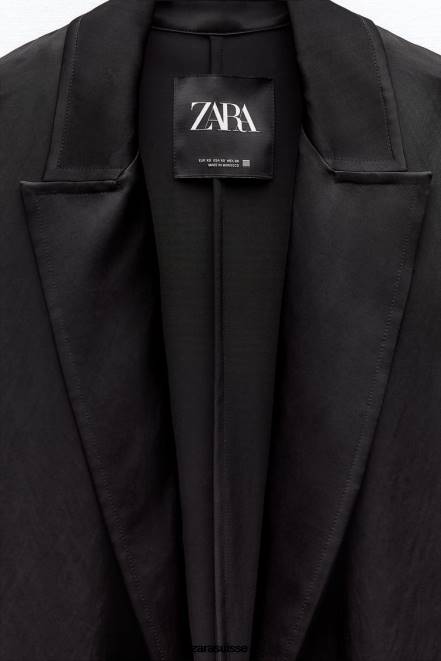 Zara vêtements P66V135 femmes trench-coat effet satiné noir