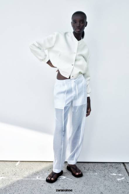 Zara vêtements P66V137 femmes bombardier court écru