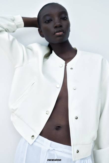 Zara vêtements P66V137 femmes bombardier court écru