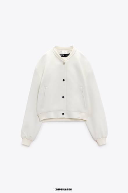 Zara vêtements P66V137 femmes bombardier court écru