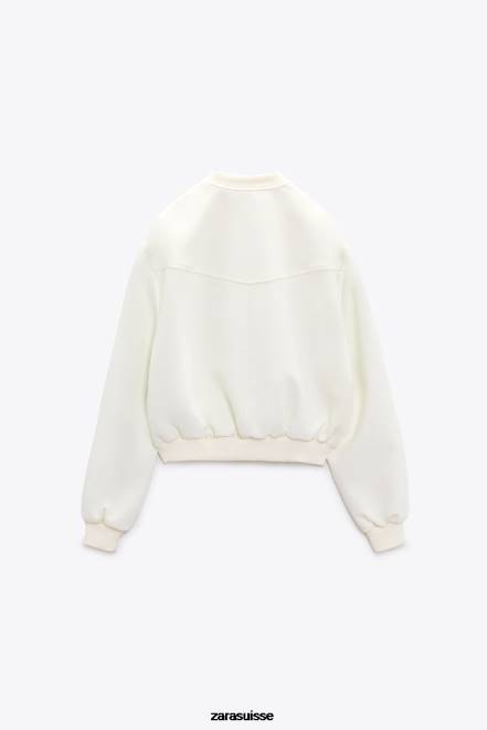 Zara vêtements P66V137 femmes bombardier court écru