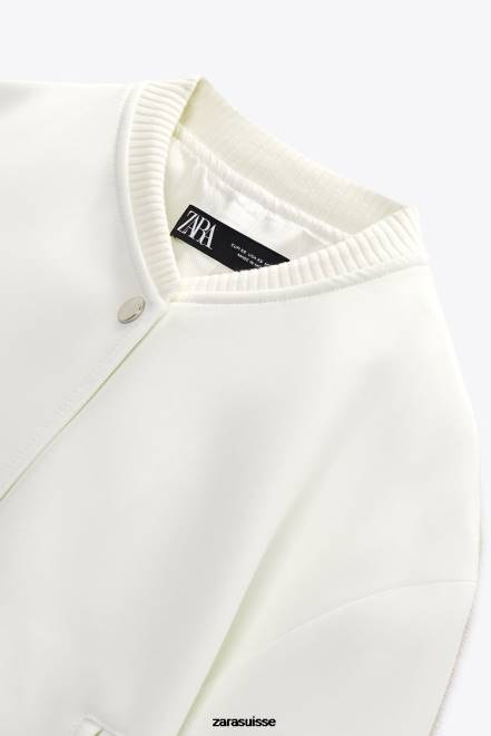 Zara vêtements P66V137 femmes bombardier court écru