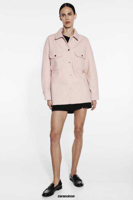 Zara vêtements P66V13 femmes surchemise douce rose