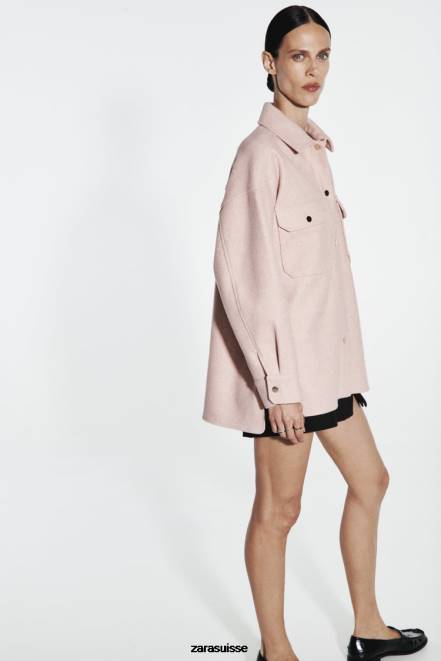 Zara vêtements P66V13 femmes surchemise douce rose