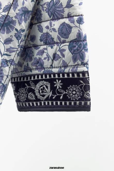 Zara vêtements P66V16 femmes kimono fleuri matelassé bleu