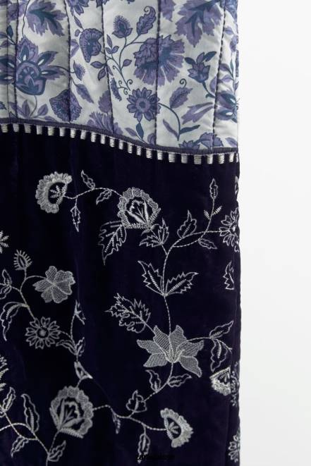 Zara vêtements P66V16 femmes kimono fleuri matelassé bleu