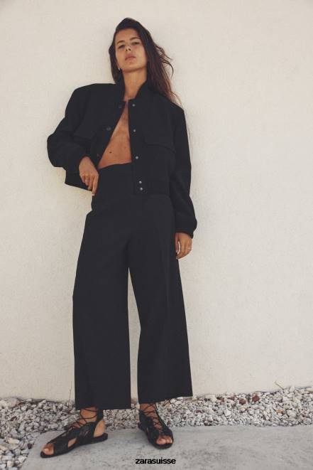 Zara vêtements P66V19 femmes bombardier à poche maxi noir