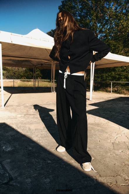 Zara vêtements P66V1 femmes veste bomber courte à col côtelé noir