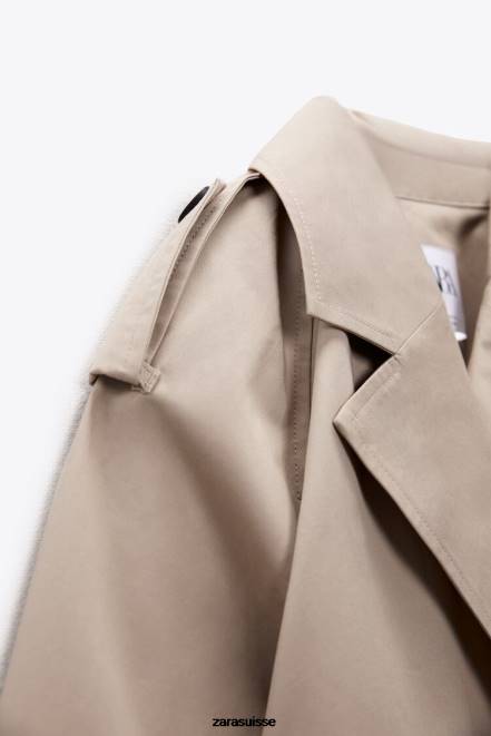 Zara vêtements P66V21 femmes veste motard courte oversize marron taupe