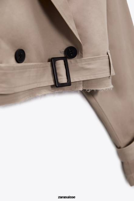 Zara vêtements P66V21 femmes veste motard courte oversize marron taupe