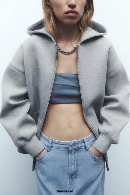 Zara vêtements P66V23 femmes veste effet néoprène gris