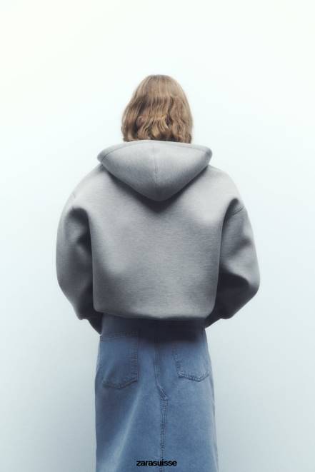 Zara vêtements P66V23 femmes veste effet néoprène gris